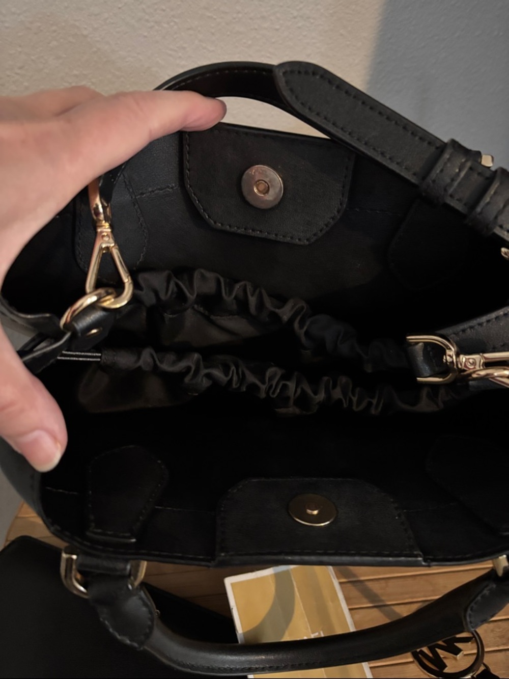Michael Kors Black Leather Satchel with Gold Accents and Matching Wallet - Picture 2 of 3